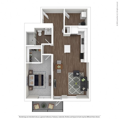 Floor plan for 1 bed, 1 bath, 805 sqft